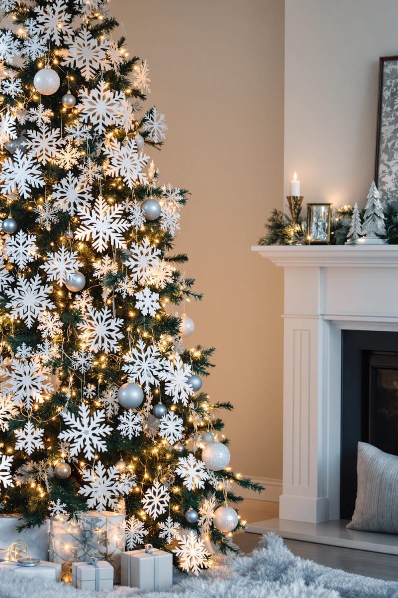 oversized snowflake ornaments with twinkling fairy lights for dreamy winter sparkle 1