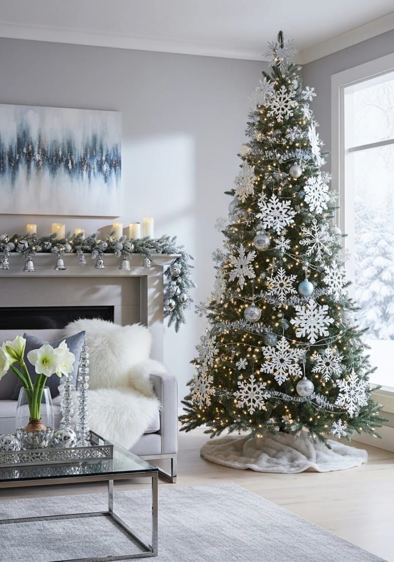 oversized snowflake ornaments with twinkling fairy lights for dreamy winter sparkle 1