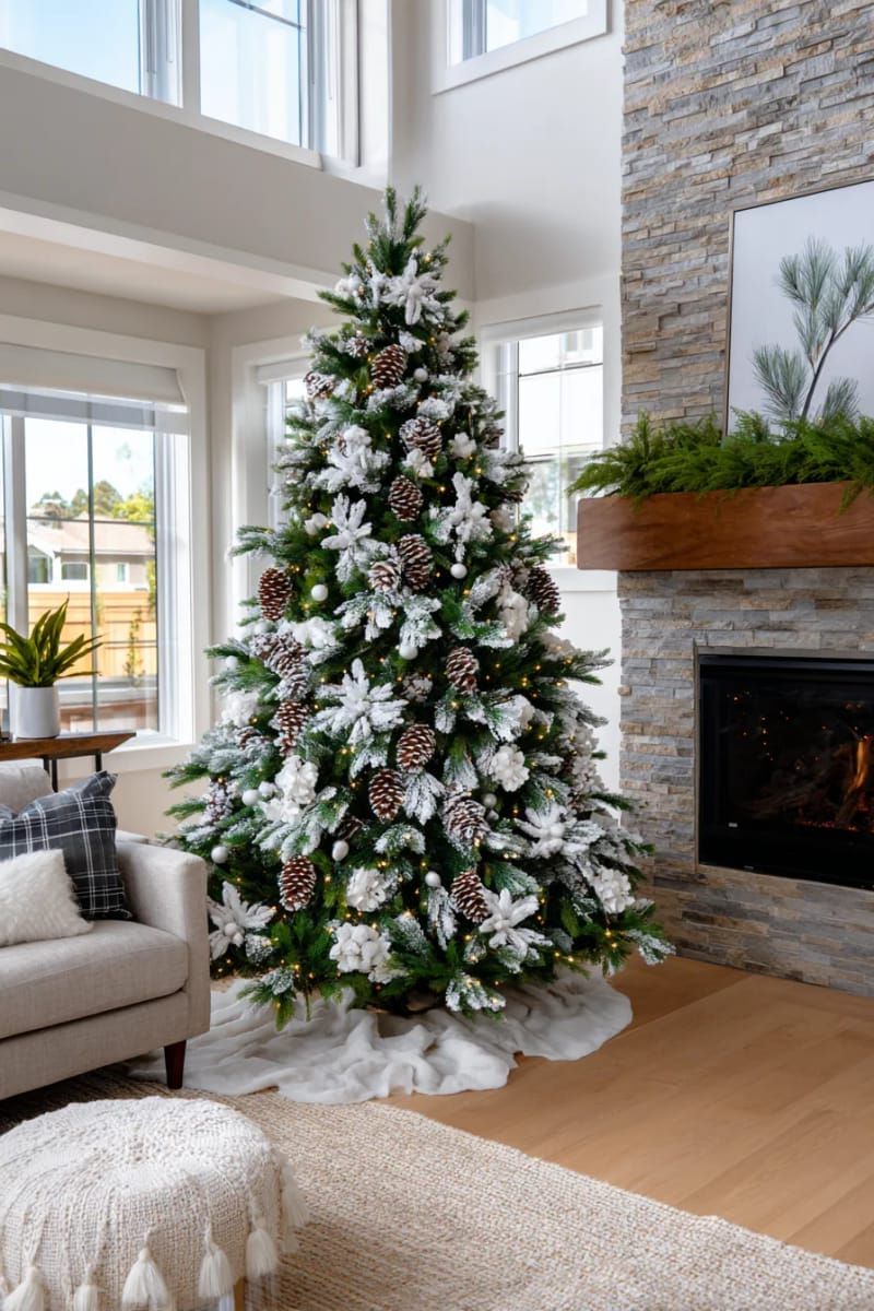 layered frosted pinecones and white berry clusters for rustic christmas decorations 1