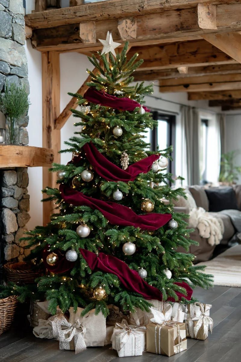velvet ribbon garland draped in cascading waves for elegant christmas tree decor 1