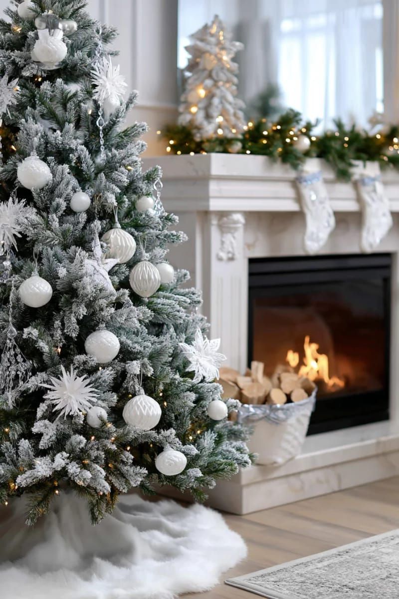 pearl white bulbs and crystal icicles for snowy, elegant tree inspiration 1