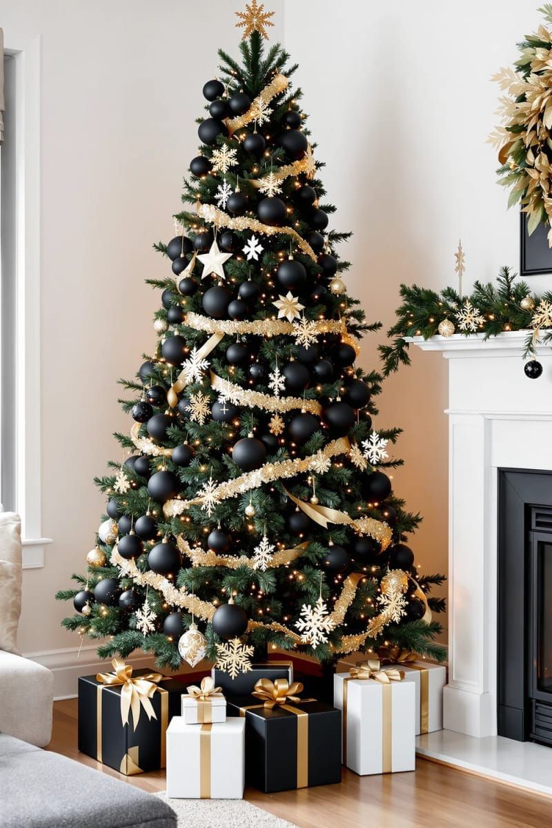 matte black ornaments with champagne gold accents for a modern festive vibe 1