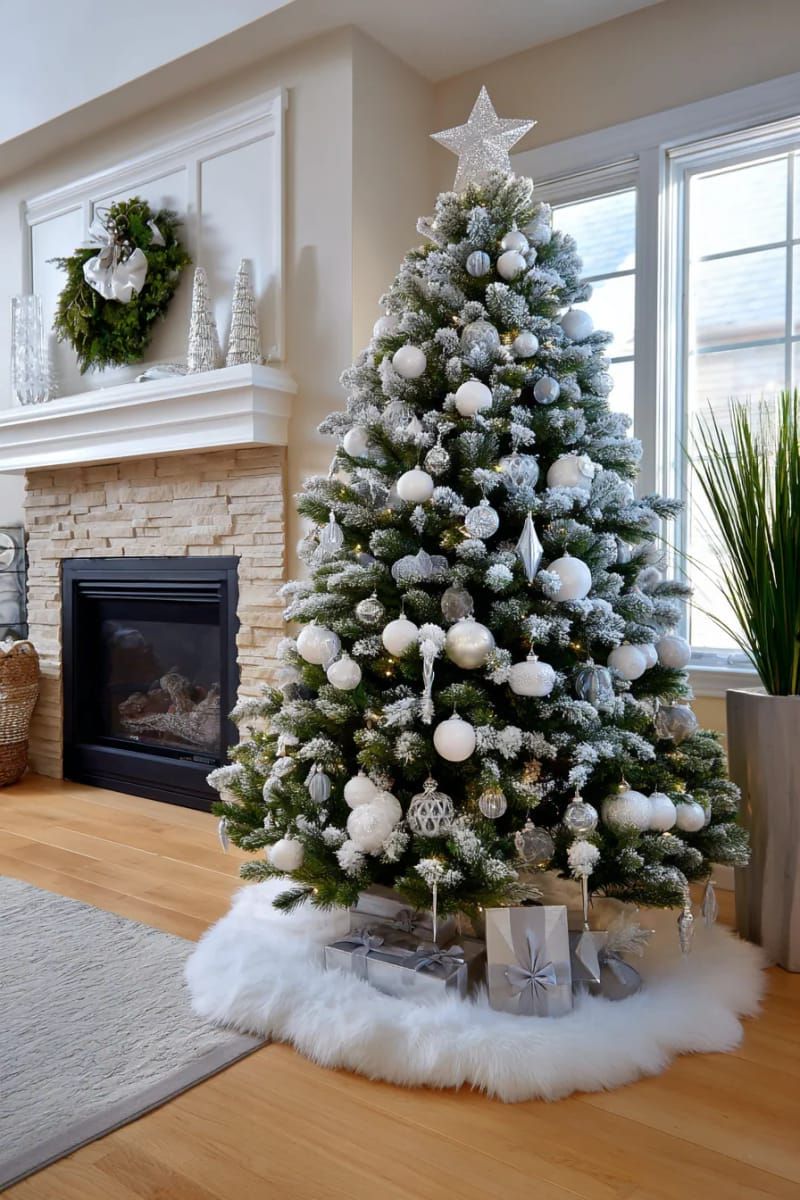 pearl white bulbs and crystal icicles for snowy, elegant tree inspiration 1