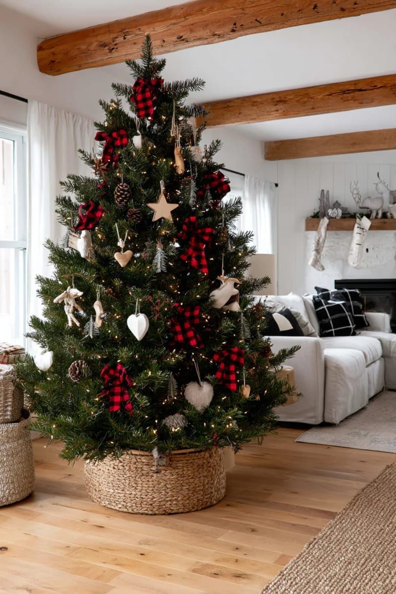 plaid ribbon bows and wooden ornaments for cozy country christmas charm 1
