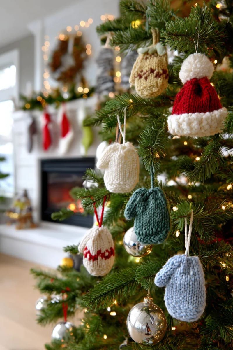 knitted mitten and hat ornaments for whimsical, crafty holiday decor 1