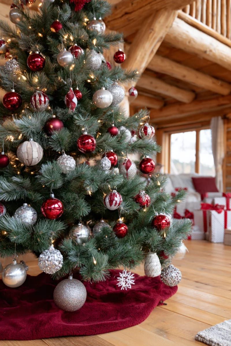 clustered ornaments at the tree base for dramatic christmas statement 1