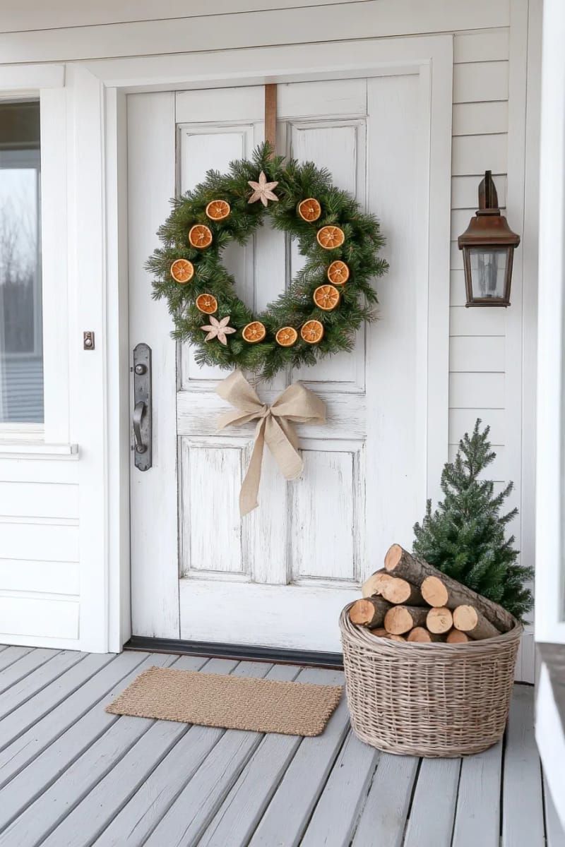 simple wreath with dried oranges and wooden stars for a country touch 1