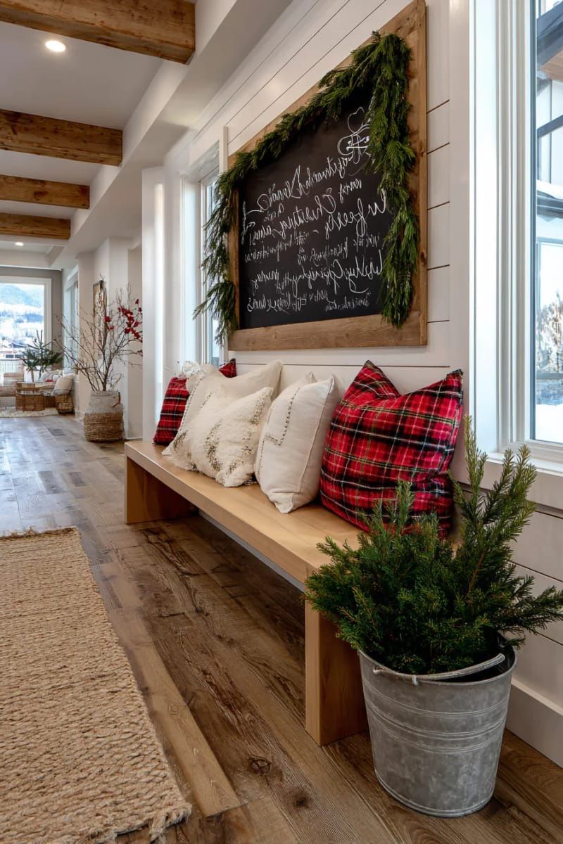 oversized wood-framed chalkboard with handwritten christmas wishes 1