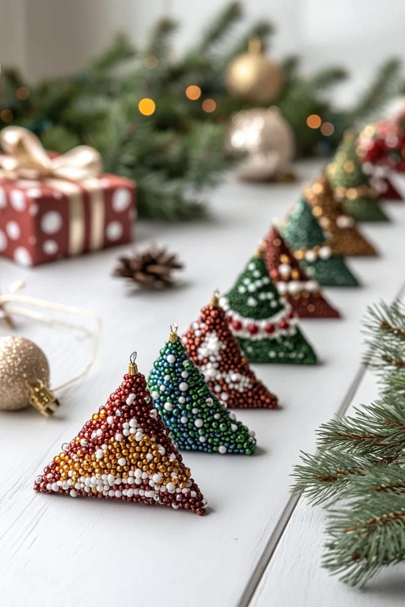 beaded triangle trees strung together for a playful room garland 1