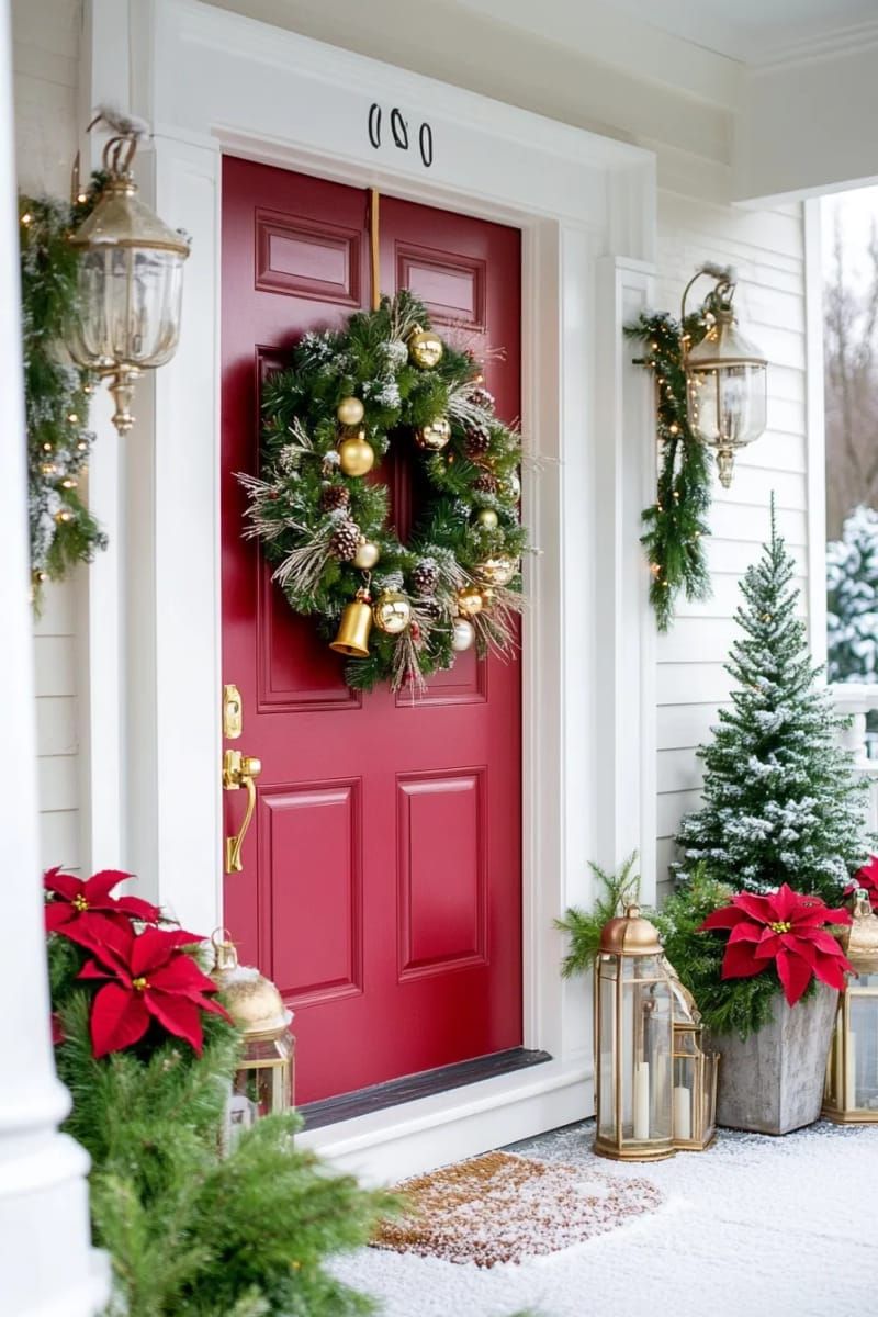 lush classic christmas wreath with oversized jingle bells and pinecones 1