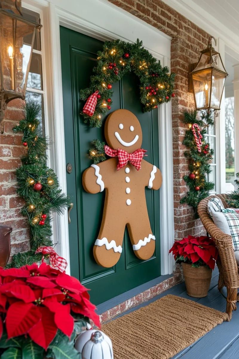 gingerbread man cutout with candy cane border and faux icing details 1