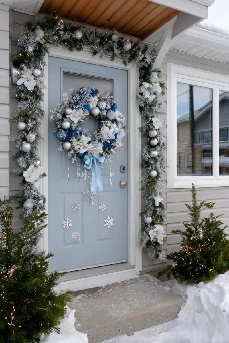 frosted blue winter wonderland with snowflake decals and icy wreath 1