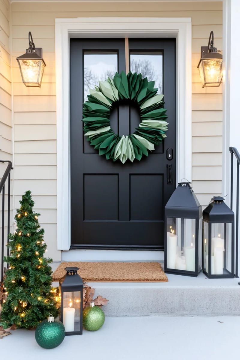 sleek modern wreath made of folded paper christmas trees in ombre colors 1