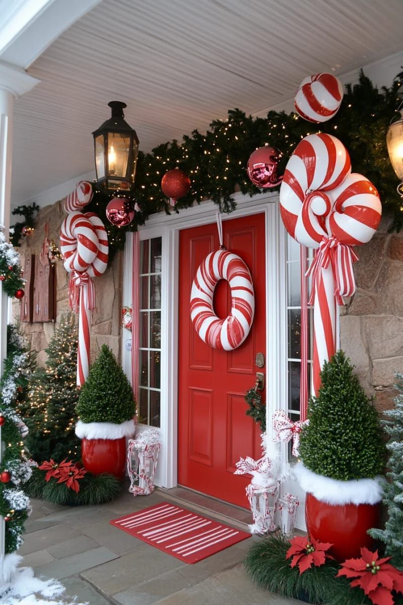 giant peppermint swirl cutouts and candy garland for a sweet entrance 1
