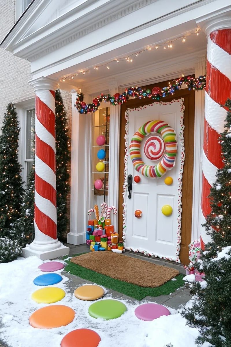 gingerbread house door with faux icing, candy accents, and a gumdrop path 1
