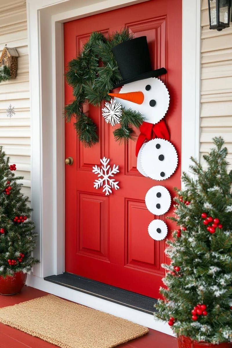 playful snowman made from stacked white paper plates and felt accessories 1