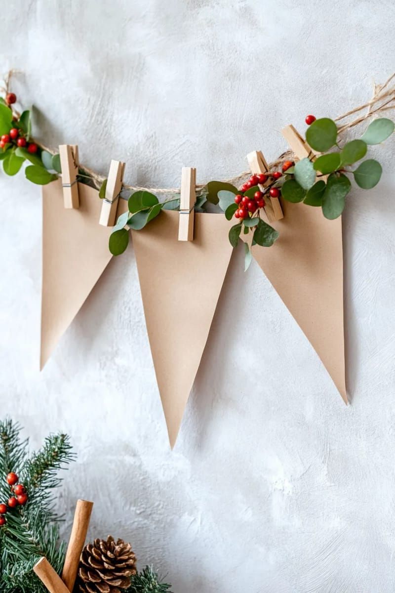 minimalist christmas banner with kraft and muslin flags 1