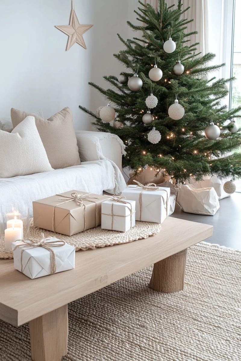 minimalist kraft paper gifts tied with cream cotton string 1