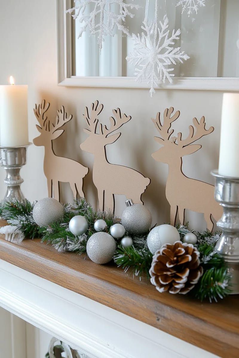 reindeer silhouettes cut from cardboard, painted pale gray 1