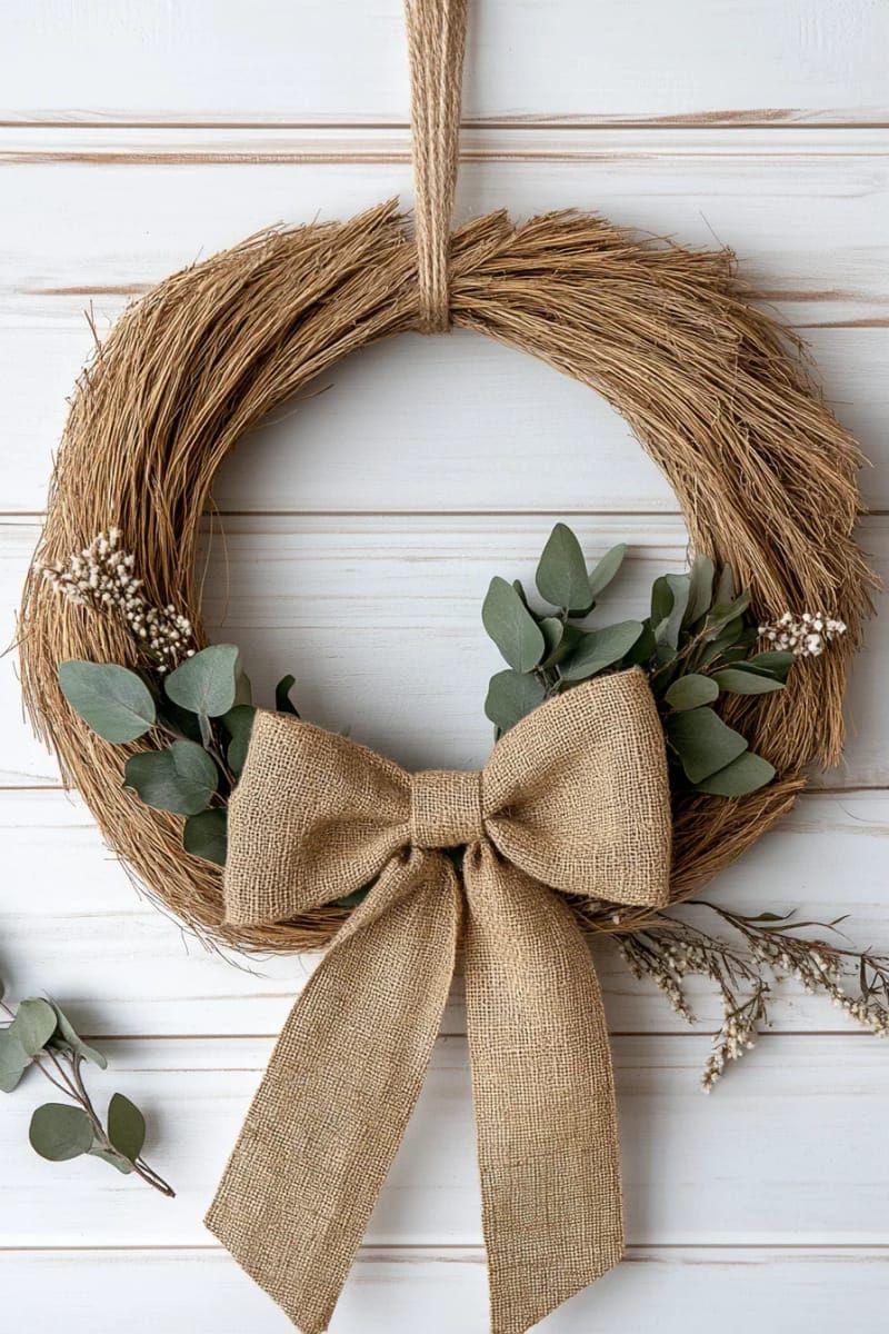 wreath of dried pampas grass with a burlap bow 1