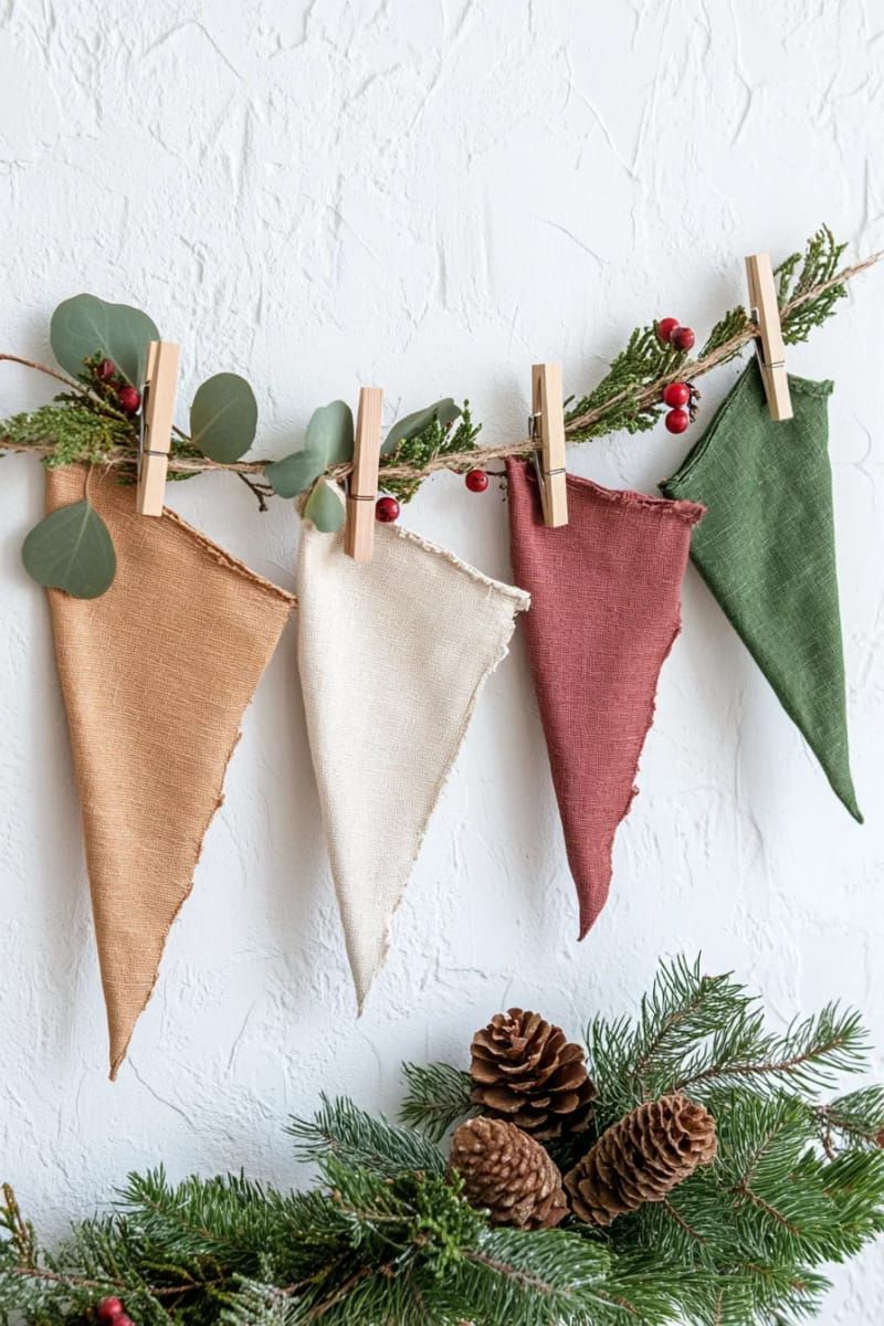 minimalist christmas banner with kraft and muslin flags 1