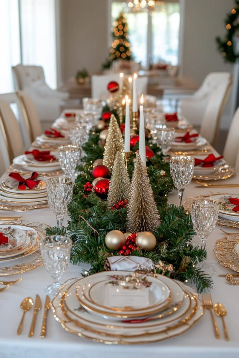 candlelit gold mini tree centerpiece for a magical holiday dining table 1