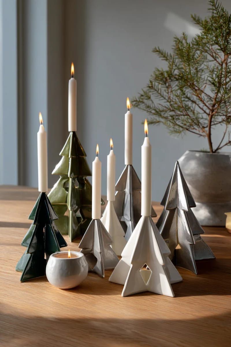 architectural candleholders shaped like abstract christmas trees 1