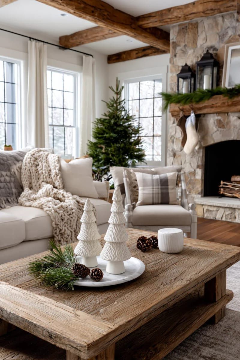 white ceramic christmas trees of varying heights on a marble tray 1