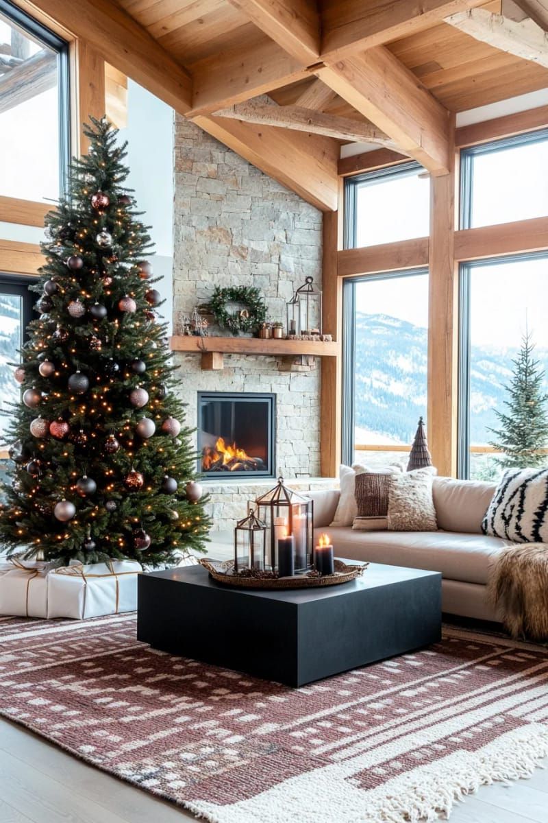 dramatic all-black christmas tree adorned with matte ornaments 1