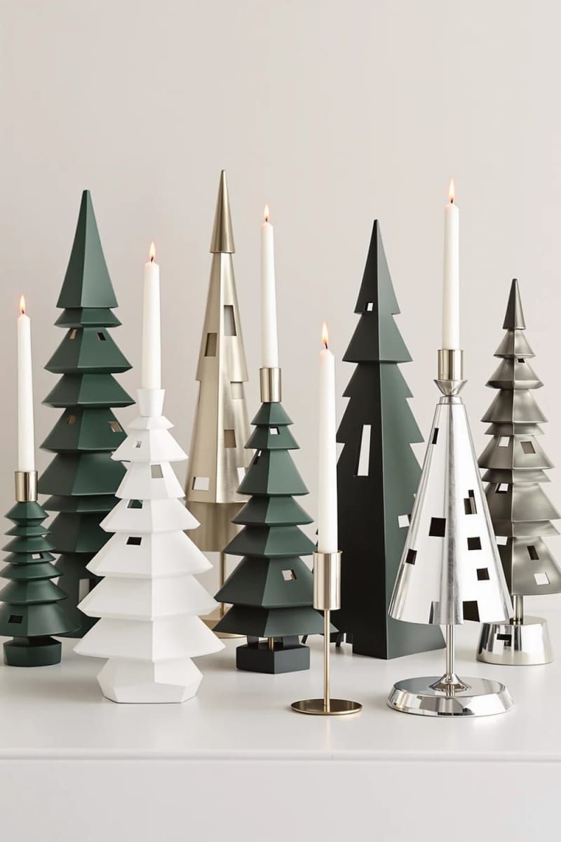 architectural candleholders shaped like abstract christmas trees 1