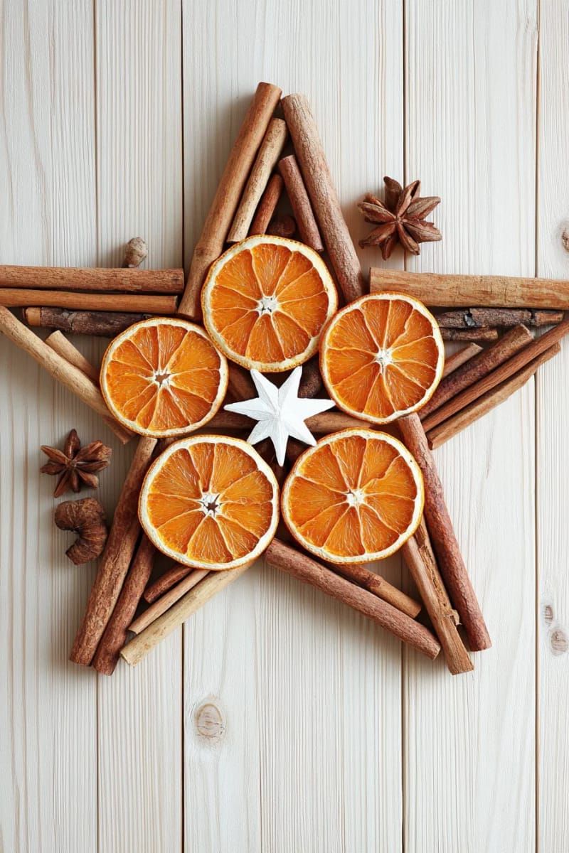 star-shaped wall art made from dried orange slices and cinnamon sticks 1