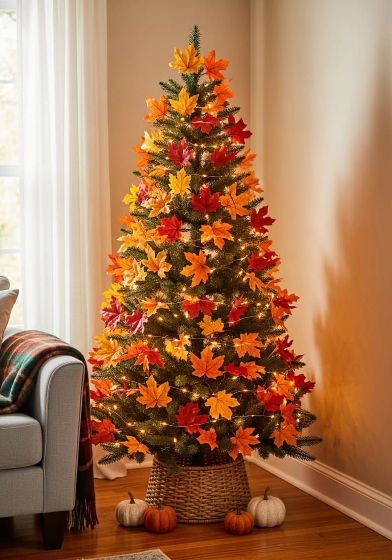 maple leaf garland and copper fairy lights for cozy fall glow 1