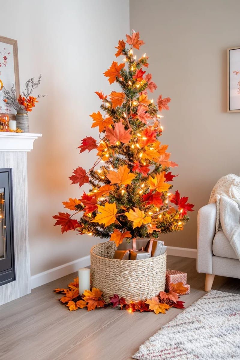 maple leaf garland and copper fairy lights for cozy fall glow 1