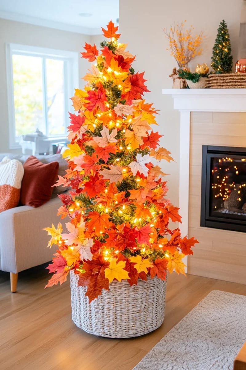 maple leaf garland and copper fairy lights for cozy fall glow 1