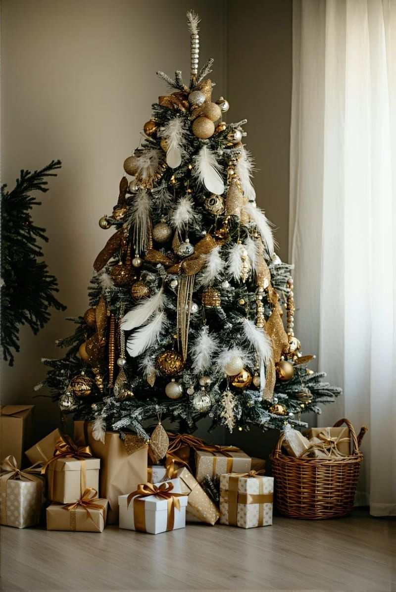 boho chic tree with feathers, metallic ornaments, and woven beads 1