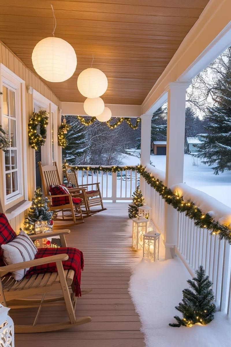 white light spheres suspended from porch ceilings 1