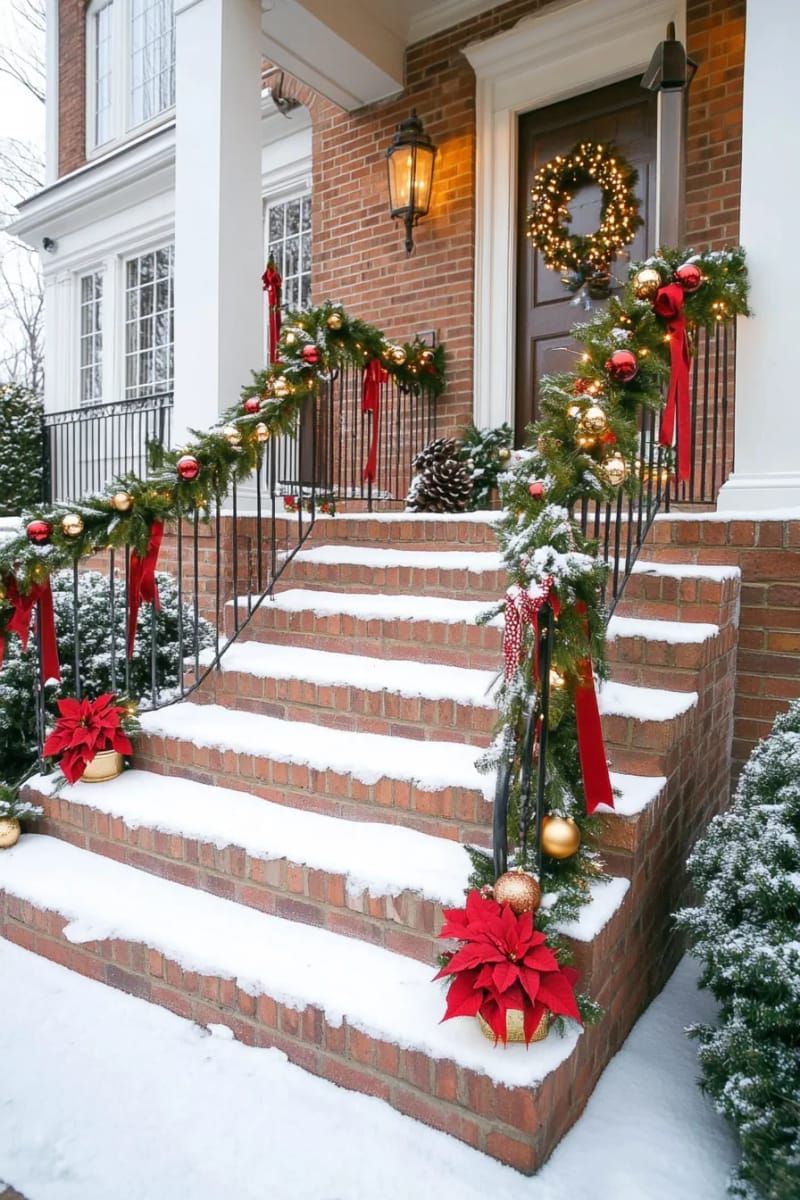 garland-wrapped railings with classic red and gold accents 1