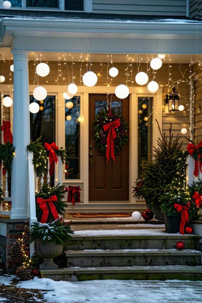 white light spheres suspended from porch ceilings 1