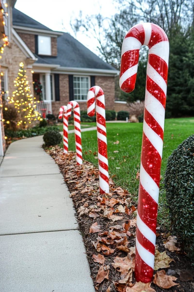 oversized candy canes and peppermint sticks by the walkway 1