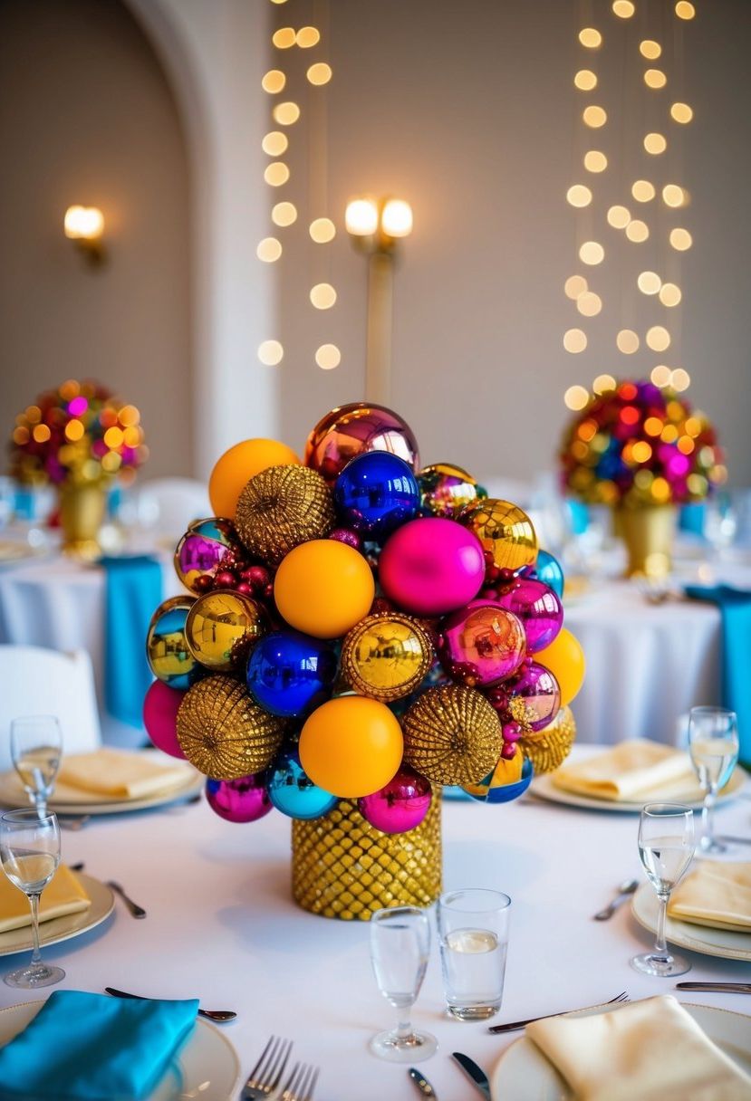 Vibrant trinkets arranged as centerpieces on wedding tables