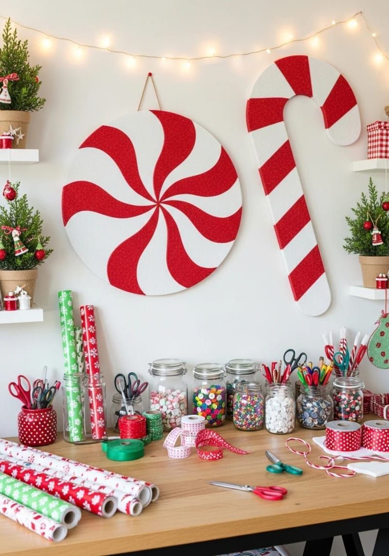 diy giant candy cane and peppermint swirl wall decor using foam 1