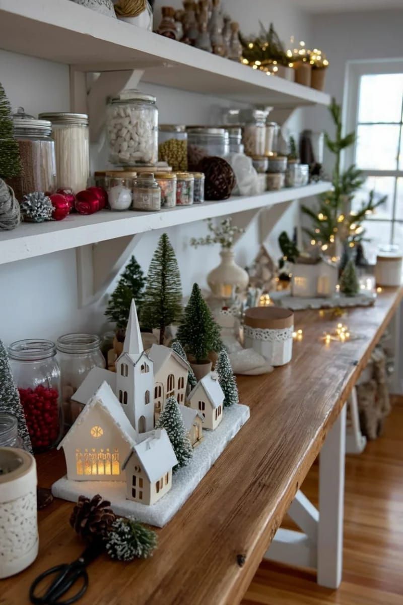 illuminated cardboard christmas village display on your craft table or shelves 1