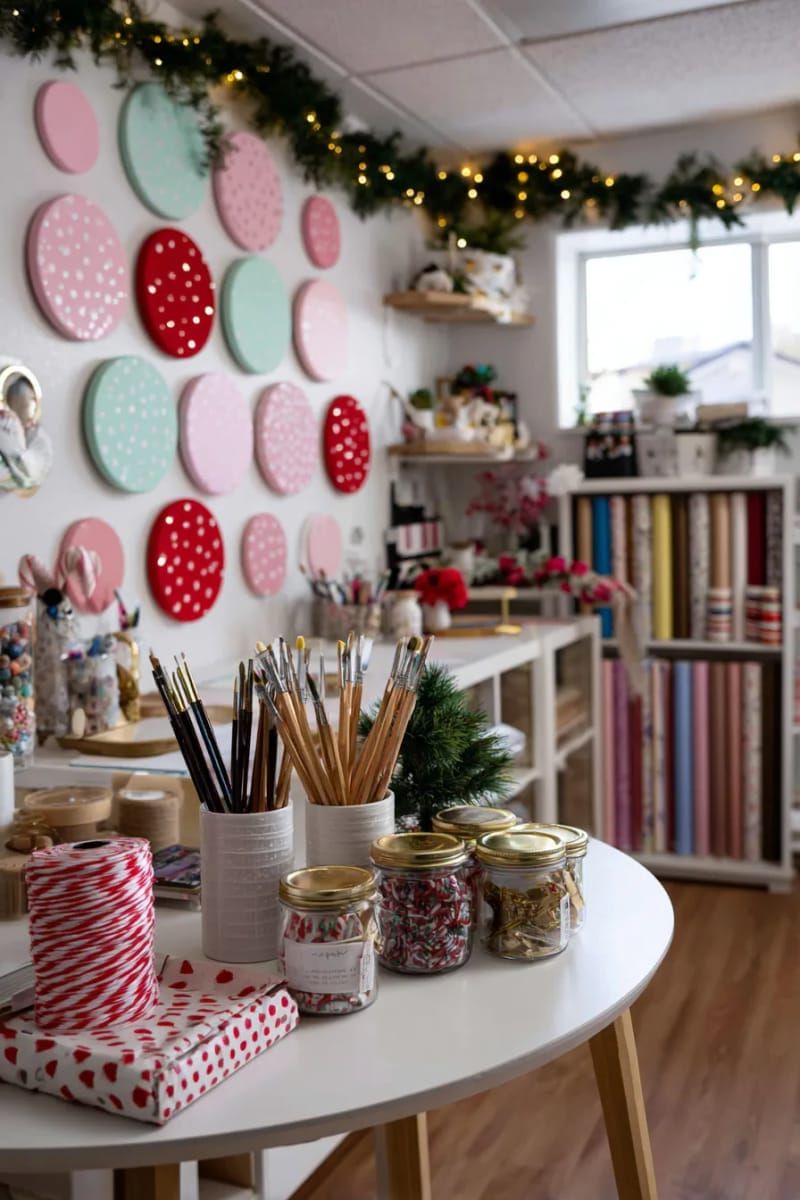 candy-themed round wall art using painted circles and glitter 1
