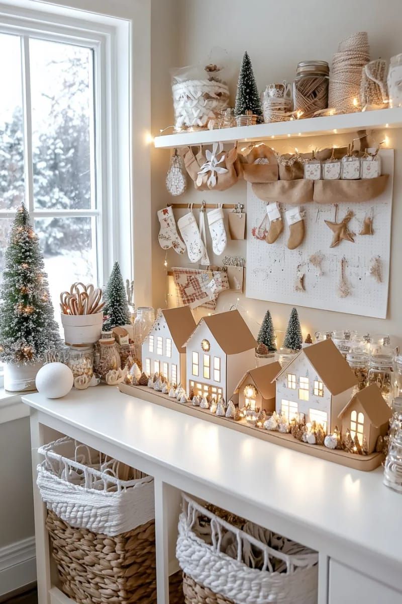 illuminated cardboard christmas village display on your craft table or shelves 1