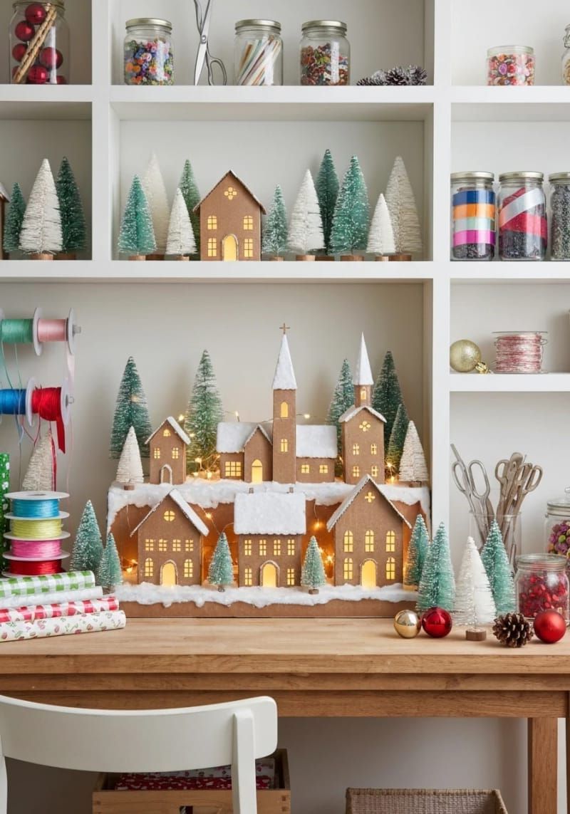 illuminated cardboard christmas village display on your craft table or shelves 1