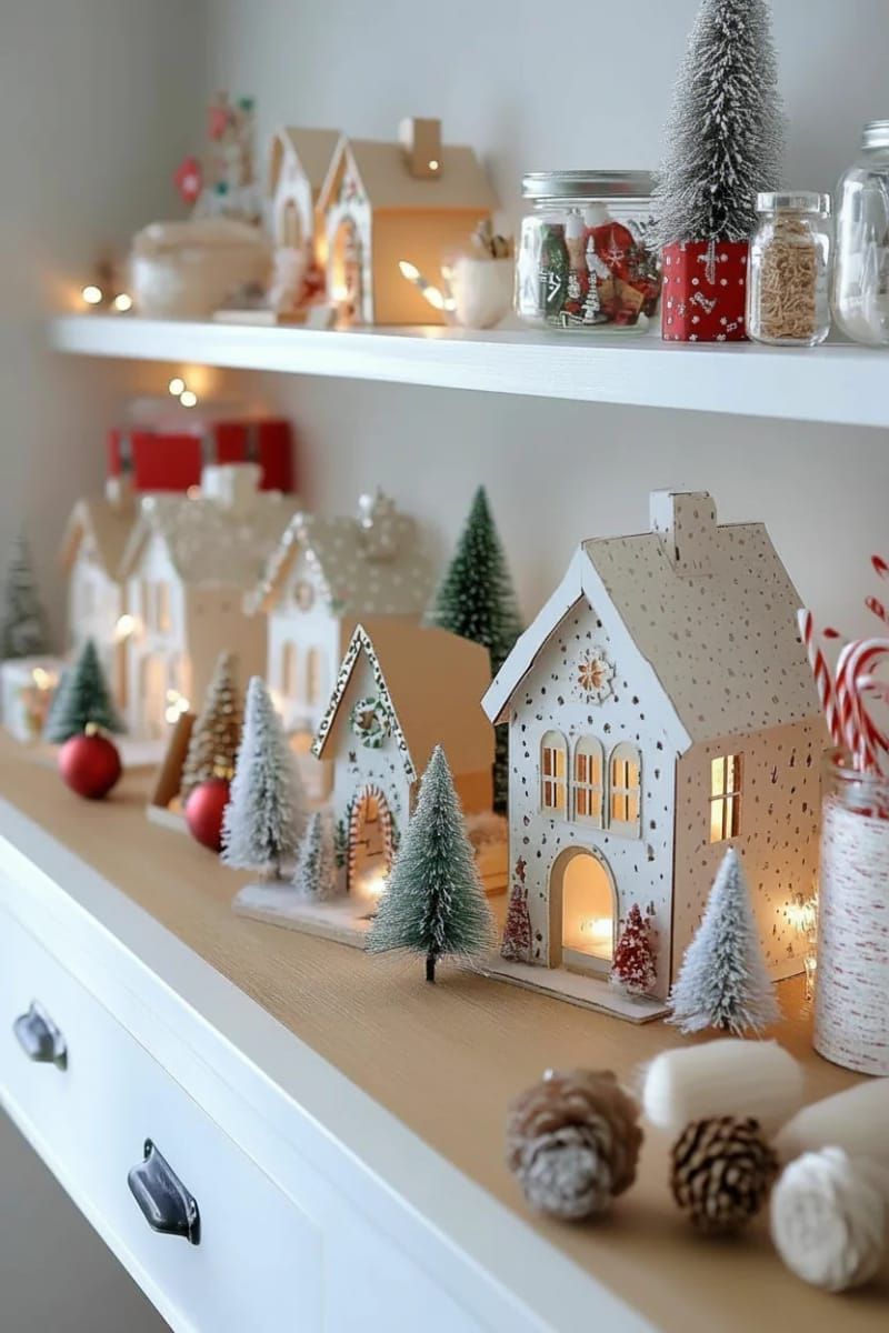 illuminated cardboard christmas village display on your craft table or shelves 1