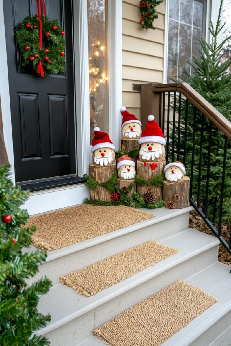 painted wooden log santas with felt hats to greet guests at your entryway. 1