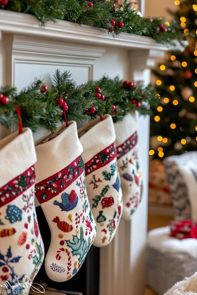 decorate with tiny hand-stitched felt mittens, hats, and scarves 1