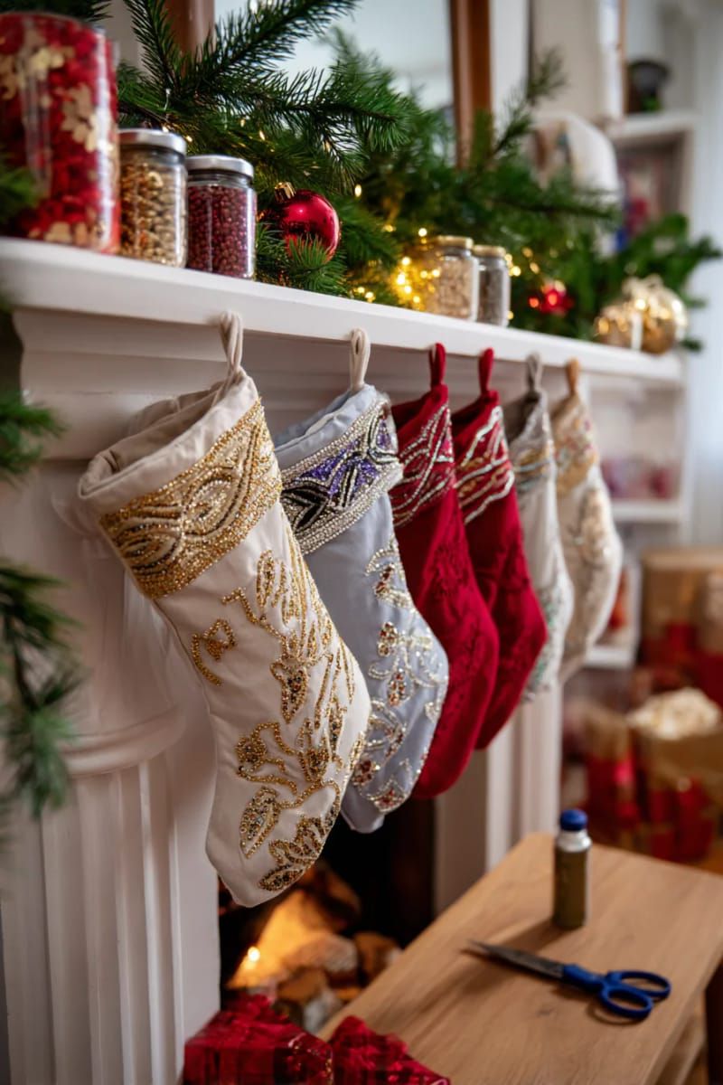 glue on sparkling sequins and beads for a glamorous, shimmery stocking 1