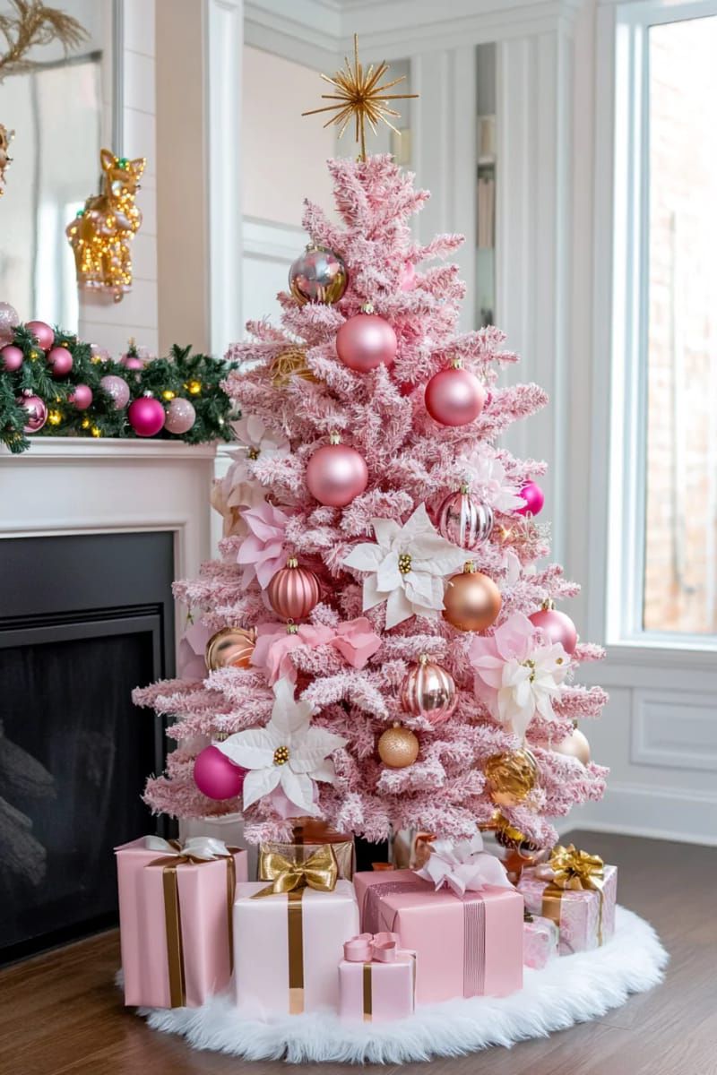 barbiecore pink tree with blush, magenta, and rose gold accents 1